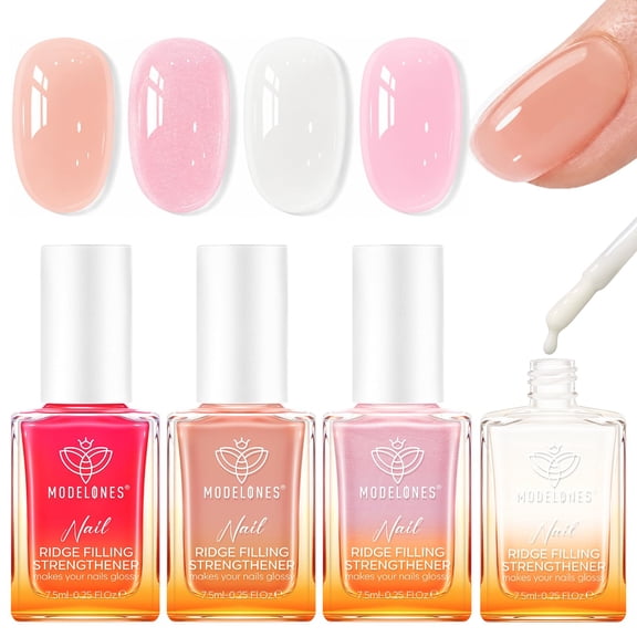 modelones Nail Strengthener Kits Milky White Glitter Pink Nude Nail Polish Sets Nail Repair for Damaged Nails Strengthener and Growth for Thin Weak & Damaged Nail Care Kit for Women 4 Pcs Gifts Sets