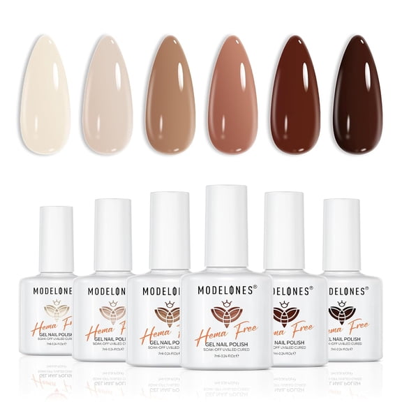 Modelones Nude Brown Gel Nail Polish Set, 6 Fall Colors Neutral Khaki Beige Caramel Shades, Hema Free Long Lasting Soak Off LED Gel Polish, Home Salon DIY Gift for Women