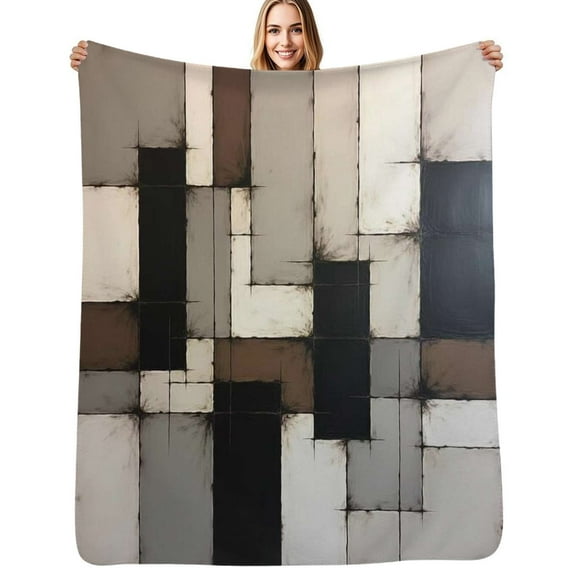 modern art brown gray black geometric Flannel Blankets Soft Warm Throw Blanket Autumn Camping Bedroom Aesthetic Bedspread