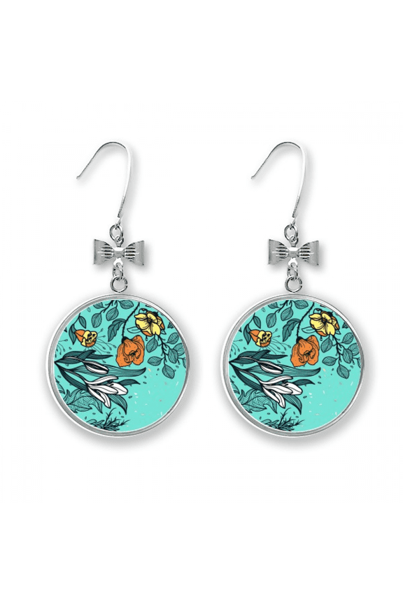 modern art lily camellia drawing bow earrings drop stud pierced hook