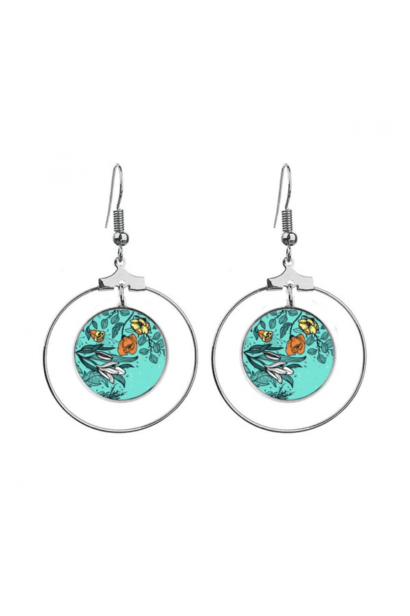 modern art lily camellia drawing earrings dangle hoop jewelry drop circle