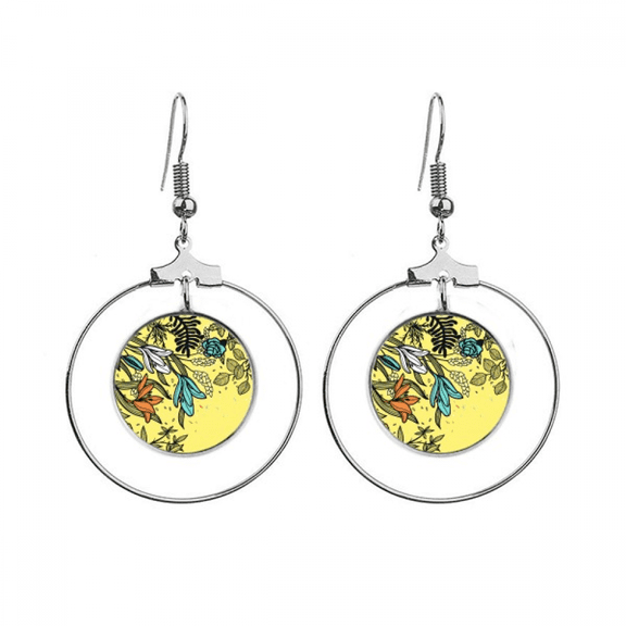 modern art lily flowers s drawing earrings dangle hoop jewelry drop circle