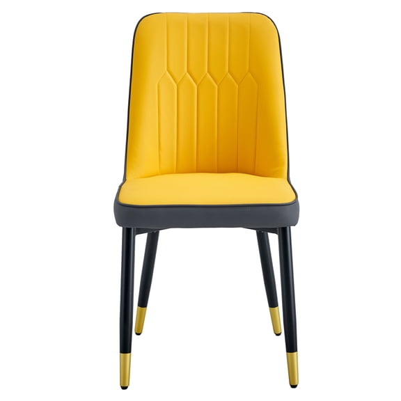 A modern dining chair with orange yellow dark gray dual tone PU leather backrest and black metal legs, suitable for kitchens, bedrooms, and offices. Set of 4 pieces.W1151118965