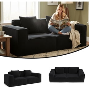 modular sofa can be converted into an oversized sofa bed Free conversion sofa set flexible configuration, soft corduroy cloud velvet fabric two person combination-black