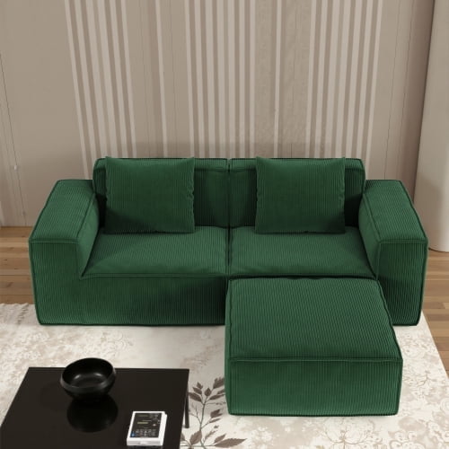 modular sofa can be converted into an oversized sofa bed Free conversion sofa set flexible configuration, soft corduroy cloud velvet fabric two person combination with footrest -green