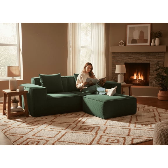 modular sofa can be converted into an sofa bed Free conversion sofa set flexible configuration, soft cloud velvet fabric two person combination with footrest -green