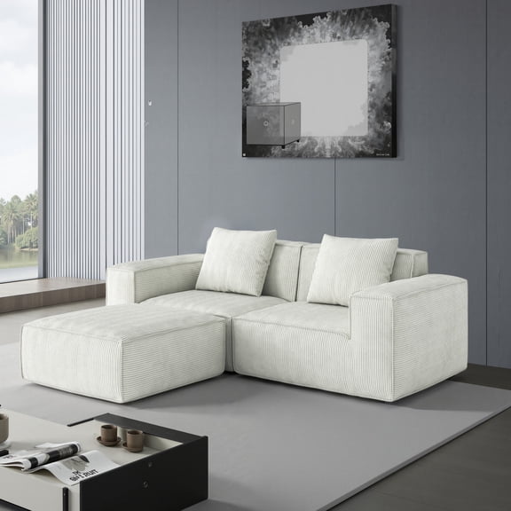 modular sofa can be converted into an sofa bed Free conversion sofa set flexible configuration, soft cloud velvet fabric two person combination with footrest -white