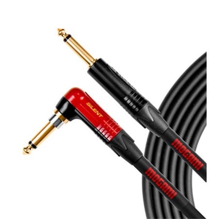 mogami od gtr-12 silent r overdrive guitar instrument cable, 1/4" ts male plugs, gold contacts, right angle silentplug to straight connectors, 12 foot