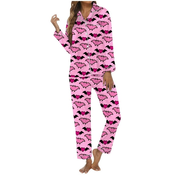 moisture wicking sleepwear sets for women cooling nightwear for hot flashes Women's Halloween Themed Printed Long Sleeve Pajama Set Loungewear For Festive Comfort