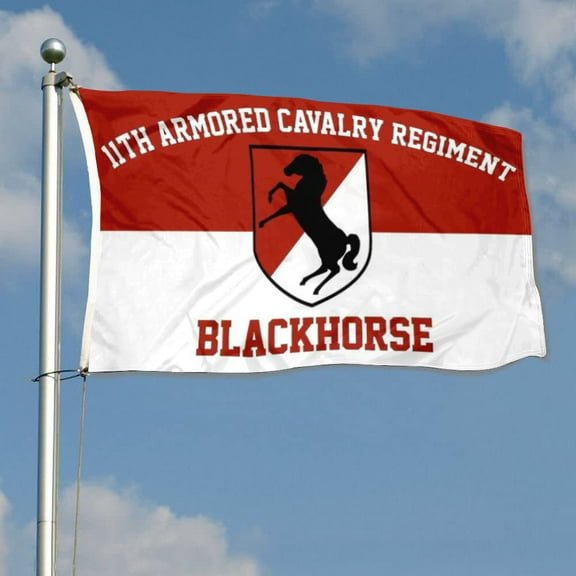 mokarier 11th Armored Cavalry Regiment Flag Blackhorse Flag Banner Outdoor Indoor Decoration Flag 3x5Feet Double Stitched Polyester with Brass Grommets Red/white