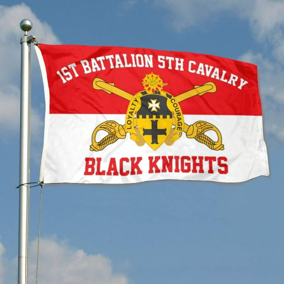 mokarier 1st Battalion 5th Cavalry Flag Black Knights Flag Banner Outdoor Indoor Decoration Flag 3x5Feet Double Stitched Polyester with Brass Grommets Red/White
