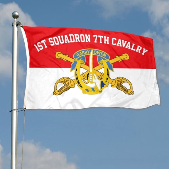 mokarier 1st Squadron 7th Cavalry Flag Banner Outdoor Indoor Decoration Flag 3x5Feet Double Stitched Polyester with Brass Grommets Red/white