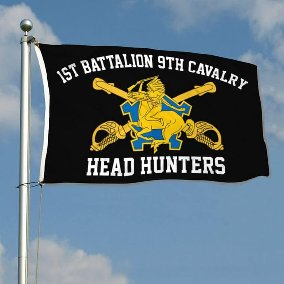 mokarier 1st Squadron 9th Cavalry Flag Head Hunters Flag Banner Outdoor Indoor Decoration Flag 3x5Feet Double Stitched Polyester with Brass Grommets Black