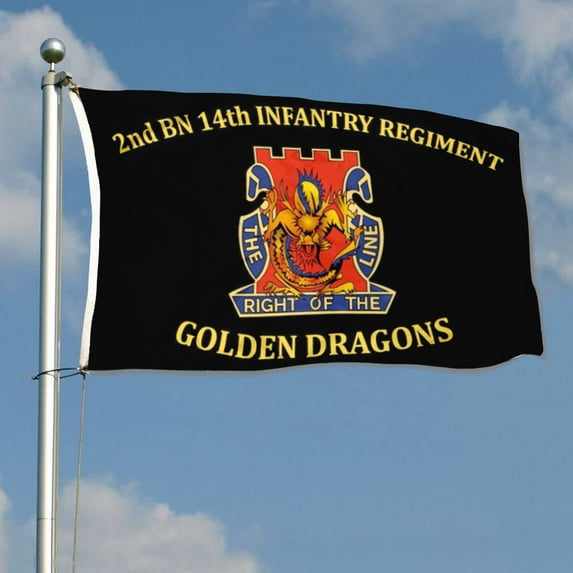 mokarier 2nd BN 14th Infantry Regiment Flag Golden Dragons Flag Banner Outdoor Indoor Decoration Flag 3x5Feet Double Stitched Polyester with Brass Grommets