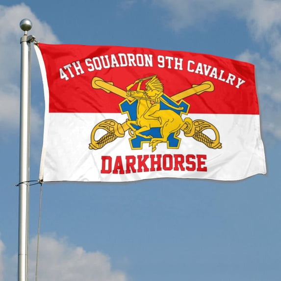 mokarier 4th Squadron 9th Cavalry Flag Darkhorse Flag Banner Outdoor Indoor Decoration Flag 3x5Feet Double Stitched Polyester with Brass Grommets Red/white