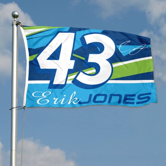mokarier Autographed Checkered Erik Flag Jones #43 Racing Flag Banner 3x5Ft with Brass Grommets for Car Fans Indoor Outdoor Decor