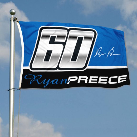 mokarier Autographed Checkered Ryan Flag Preece #60 Racing Flag Banner 3x5Ft with Brass Grommets for Car Fans Indoor Outdoor Decor Blue