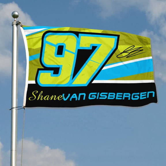 mokarier Autographed Checkered Shane Van Flag Gisbergen #97 Racing Flag Banner 3x5Ft with Brass Grommets for Car Fans Indoor Outdoor Decor
