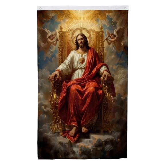mokarier Jesus on Throne Flag Christ the King Banner 3x5Ft with Brass Grommets Indoor Outdoor Home Party Decor