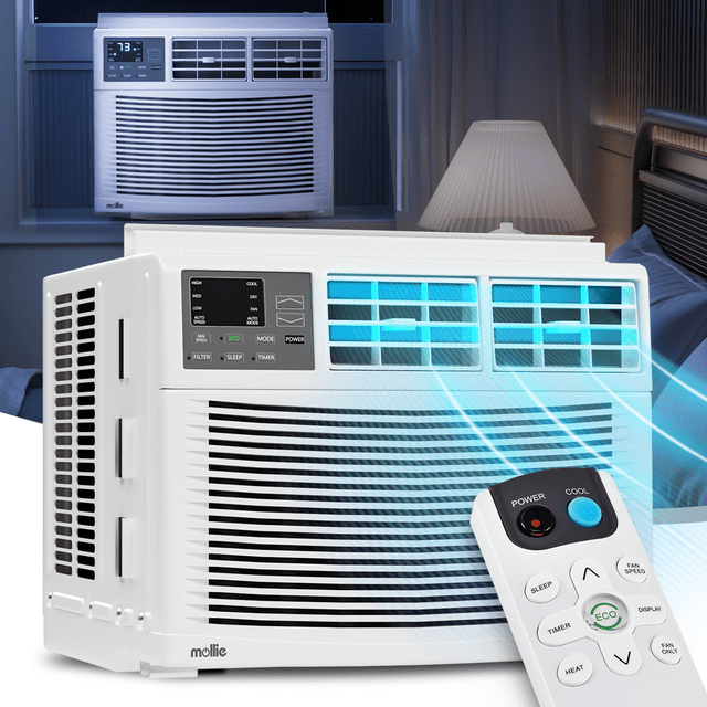 mollie 12,000 BTU 115V Window Air Conditioner, Cools Rooms up to 450 Sq.Ft., Window AC Unit with Remote Control, 24H-Timer and 3 Fan Speeds, White