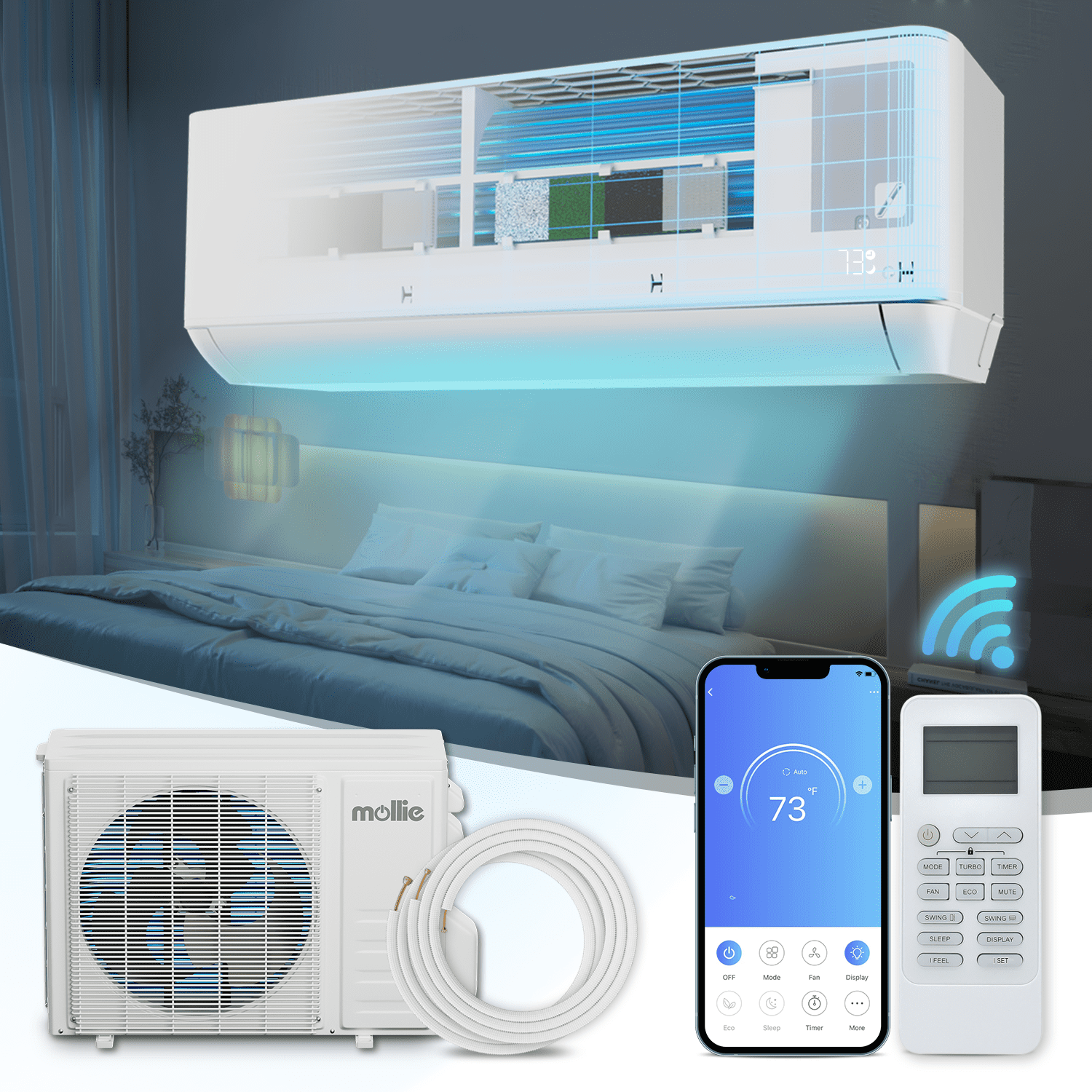 Mollie 12000 BTU White Mini Split Air Conditioner with Heater and Remote