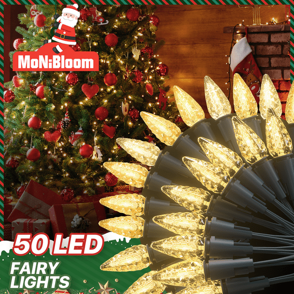 mollie 17.3Ft Reusable LED Christmas Fairy Lights, Holiday Decorations String Light with Timer, 50 Bulbs, Waterproof & 8 Mode Controller, Warm White