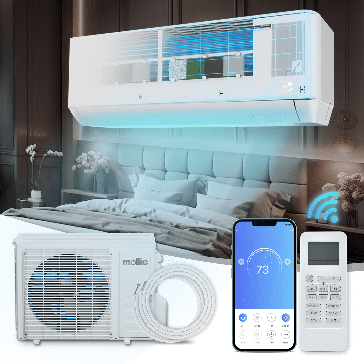18000 BTU White Smart Control Mini Split Air Conditioner with Heater and Remote