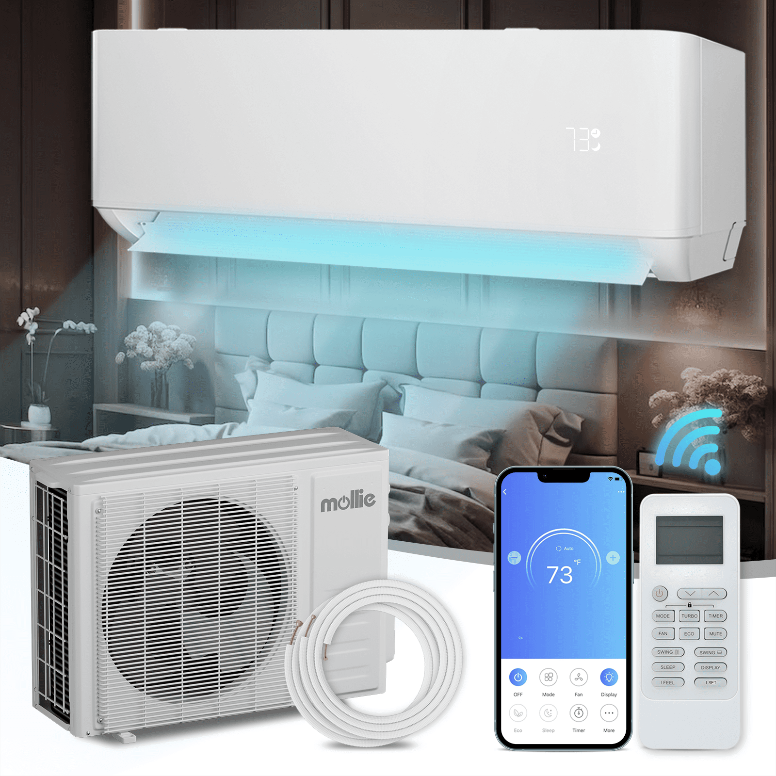 White 18000 BTU Smart Control Split Air Conditioner with Heat Pump
