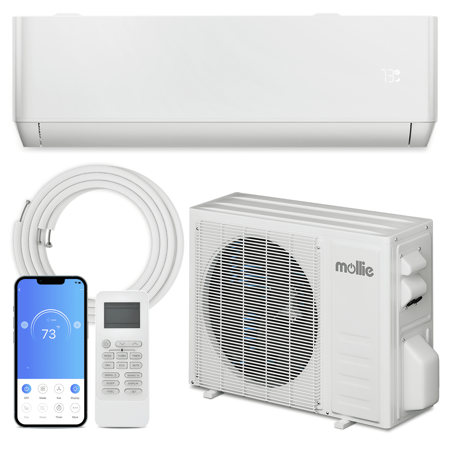mollie 18000 BTU 21.5 SEER Mini Split Air Conditioner u0026 Heater Ductless  Inverter System, Wifi Enabled AC Unit with Condenser, Heat Pump, Remote  Control, Cools Up to 1000 Sq.Ft., White - Walmart.com
