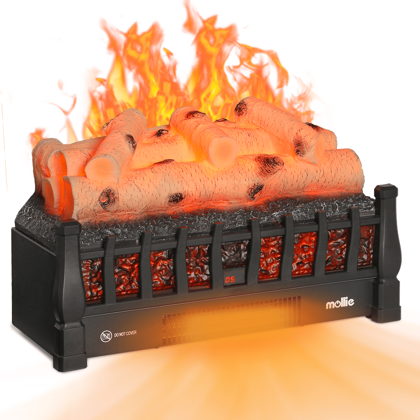 20-Inch Black Electric Fireplace Log Heater with Realistic Flame