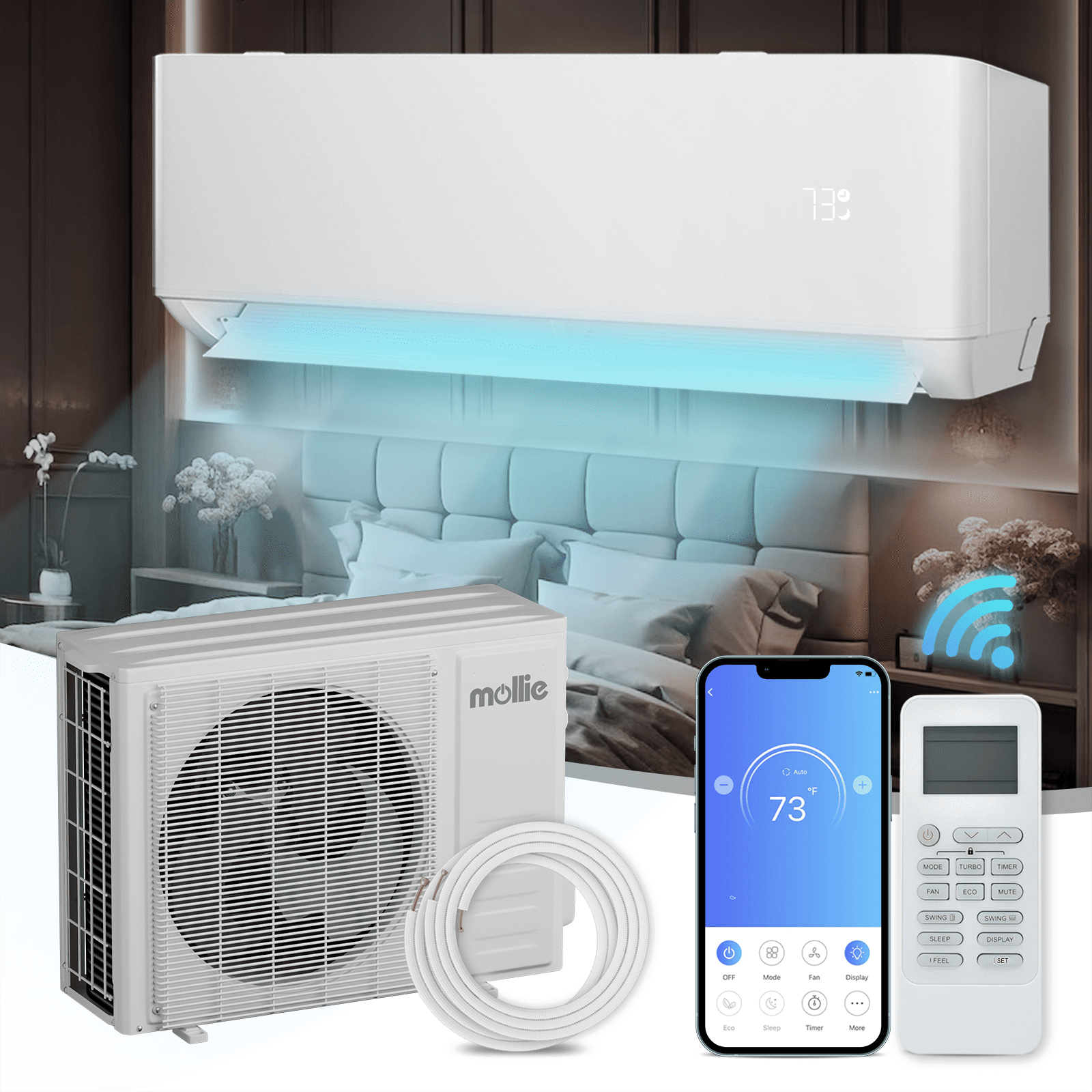 24000 BTU White Wall-Mounted Split Air Conditioner with Heater and Wi-Fi