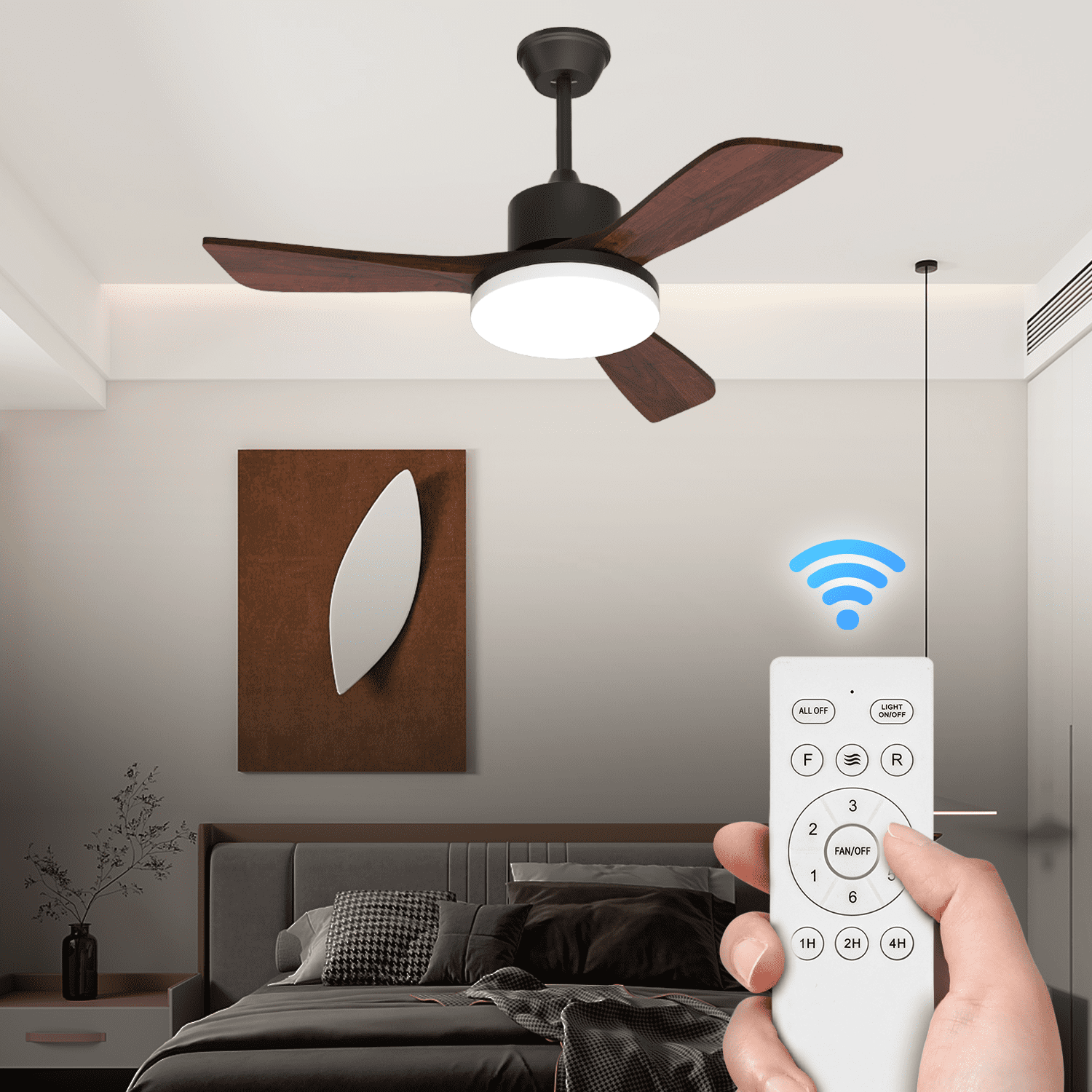 Mollie 42'' Black Wood Ceiling Fan with LED Light and Remote