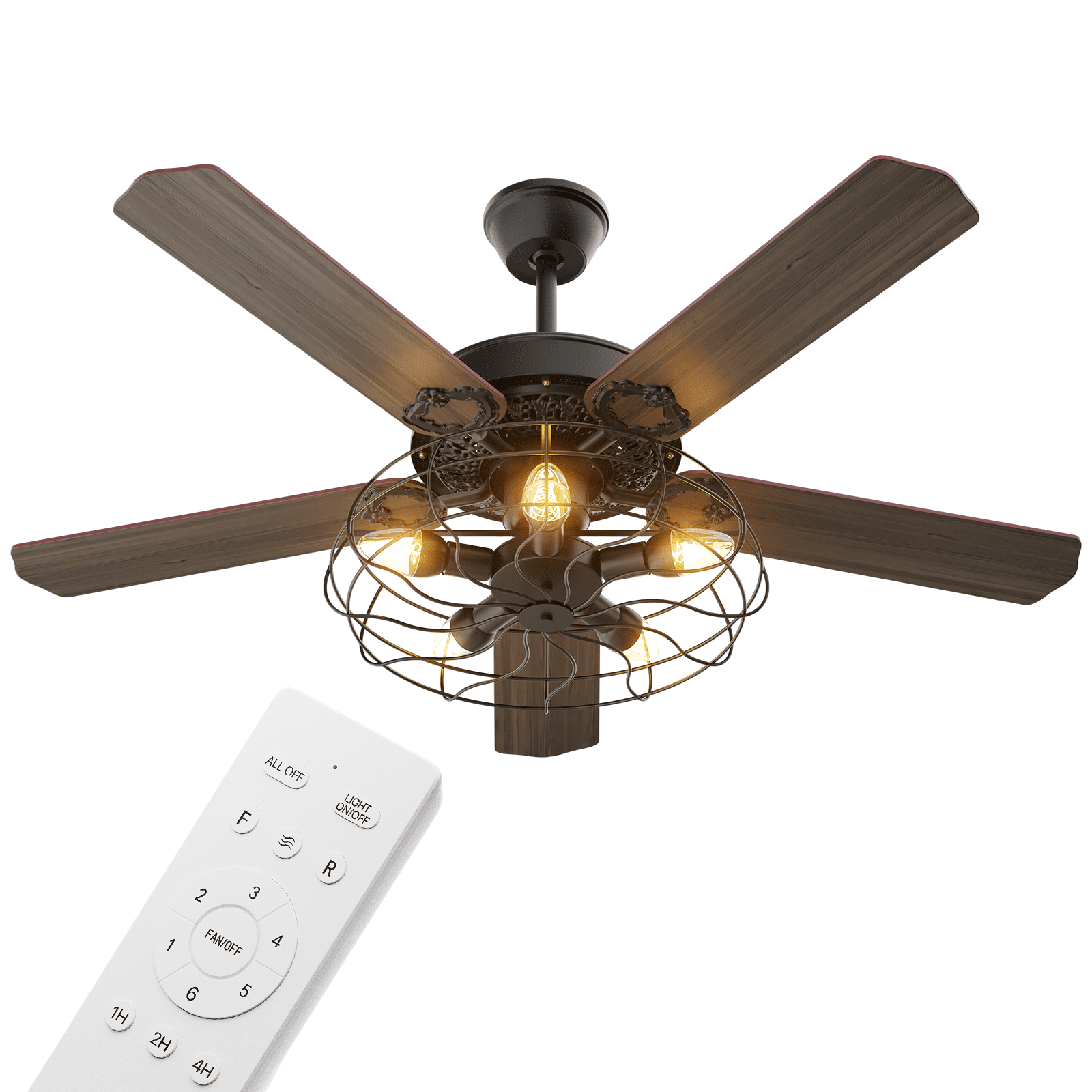 Black Industrial Ceiling Fan with Coffee Plywood Blades and Remote