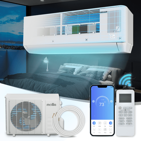 mollie 9,000 BTU 23 SEER2 Ductless Mini-Split Heat Pump Air Conditioner, Cools Up to 400 Sq.Ft., 115V WIFI AC Unit with Pre-Charged Condenser, 4-in-1 Filter & Remote Control