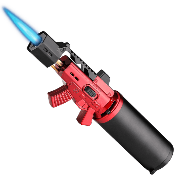 mollie Butane Torch, Refillable Kitchen Torch Lighter with Safety Lock and Adjustable Flame for Cooking, BBQ, Baking, Brulee, Creme, Red (Butane Gas Not Included)