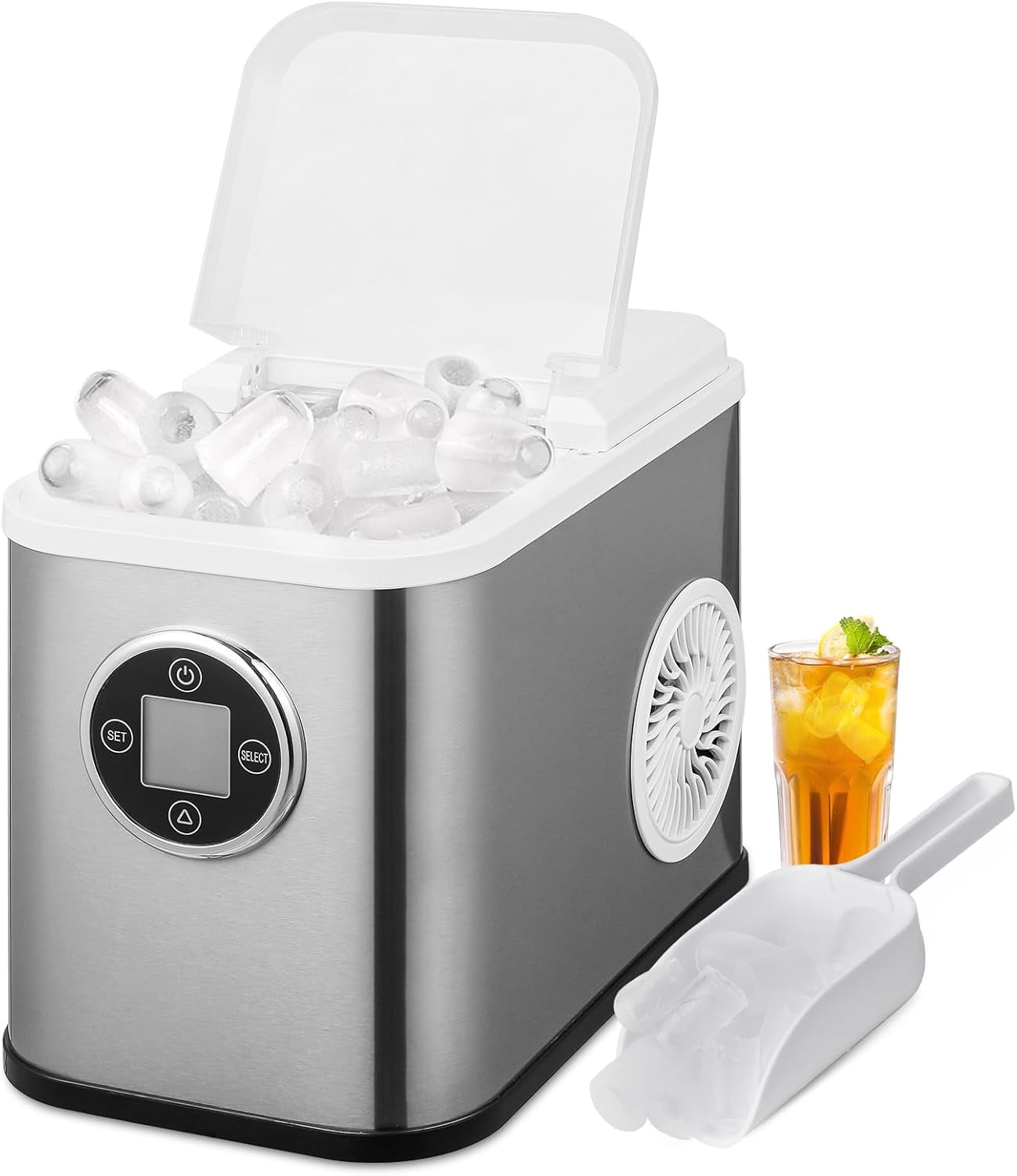 mollie Ice Maker Countertop Portable - 26lbs/Day 3-Size Bullet Ice, 10 ...