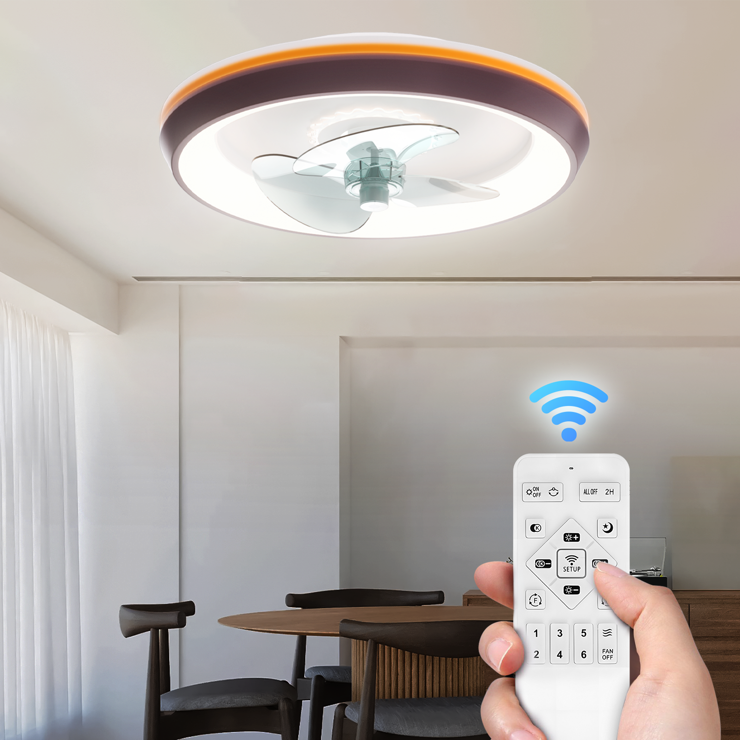 CHANFOK 20'' Low Profile Ceiling Fan with Light, Flush Mount Ceiling Fan with Dimmable Lights