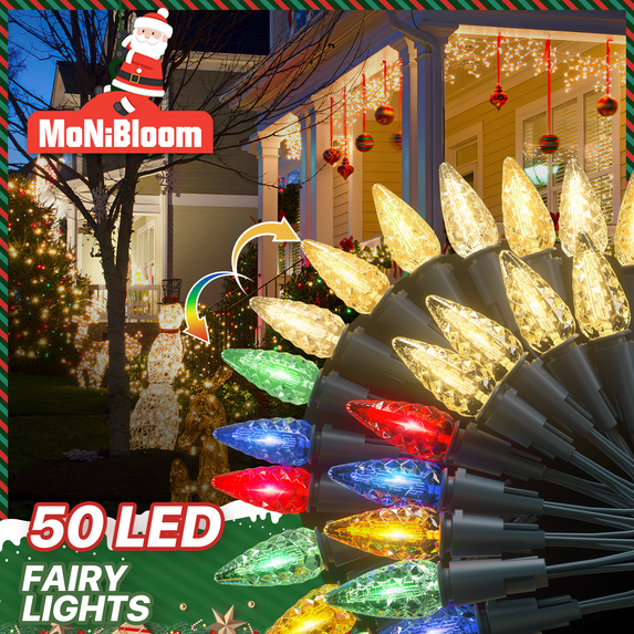 mollie Multiple/Warm Color Christmas String Lights with Timer and 8 Mode Controller, 17.3Ft Holiday Decor Fairy Light with 50 Replaceable LED Bulbs