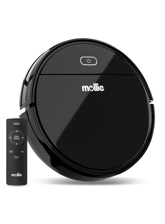 mollie Robot Vacuum Cleaner with Remote Control, 2 in 1 Robot Vacuum and Mop Combo for Pet Hair Household Cleaning Dust Carpets Hard Floors, Black
