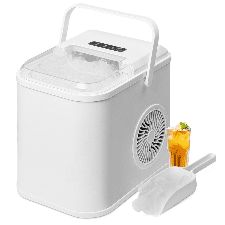 MoNiBloom Self Cleaning + Scoop + Handle Countertop Cube Shape Ice Maker Machine 33Lbs/24Hrs Finish: Silver/White A54-IM-004-2500ML-WH-SL
