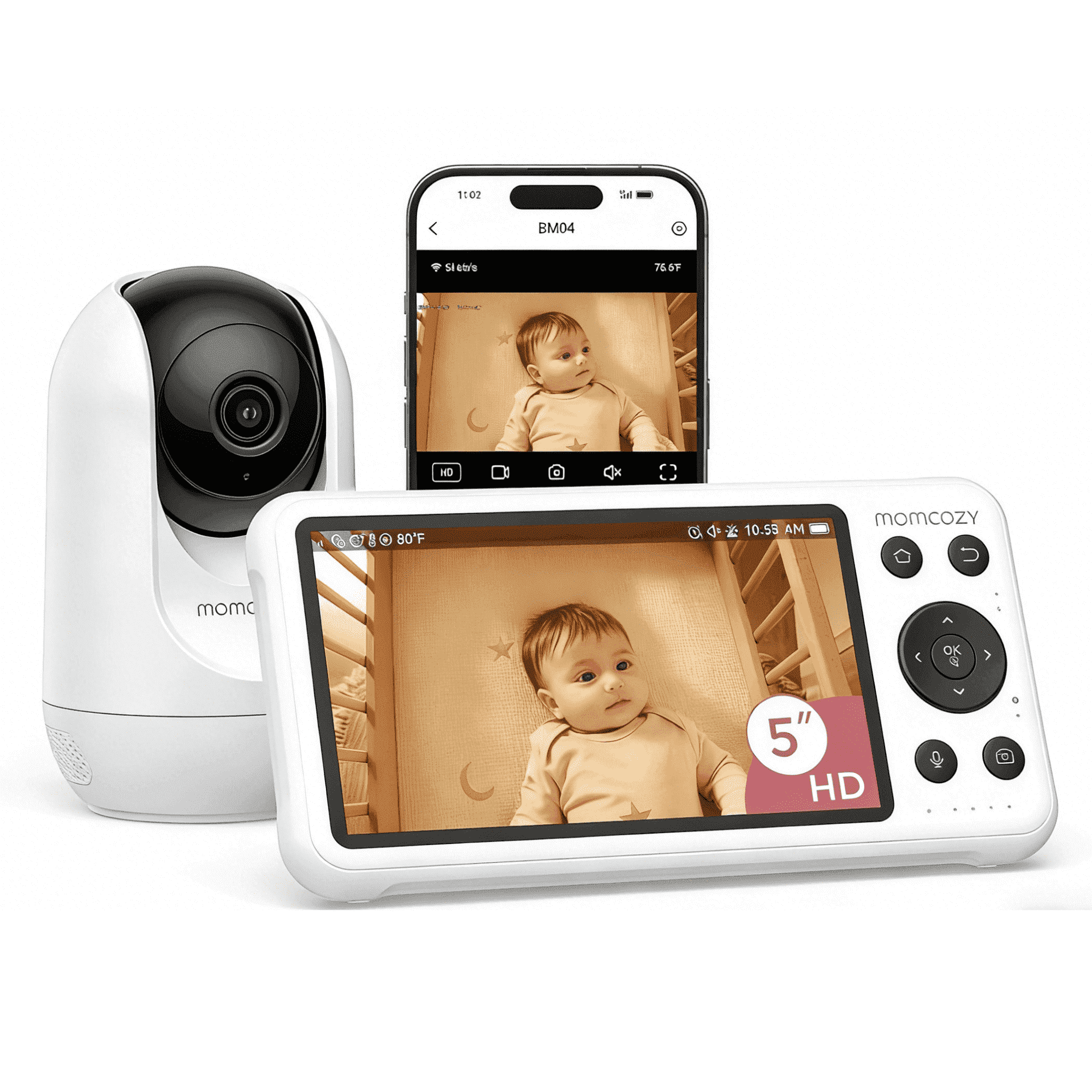 5" WiFi Baby Monitor with HD Camera, Two-Way Audio, 4X Zoom, Motion and Cry Detection, Safe Zone, Clear Night Vision, Photo and Video Recording