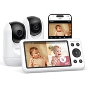 Momcozy Smart WiFi Baby Monitor with 2 Cameras, 5’’ 1080P Split Screen Video Baby Monitor with Camera and Audio, Clear Night Vision, 5000mAh Battery, 2-Way Audi