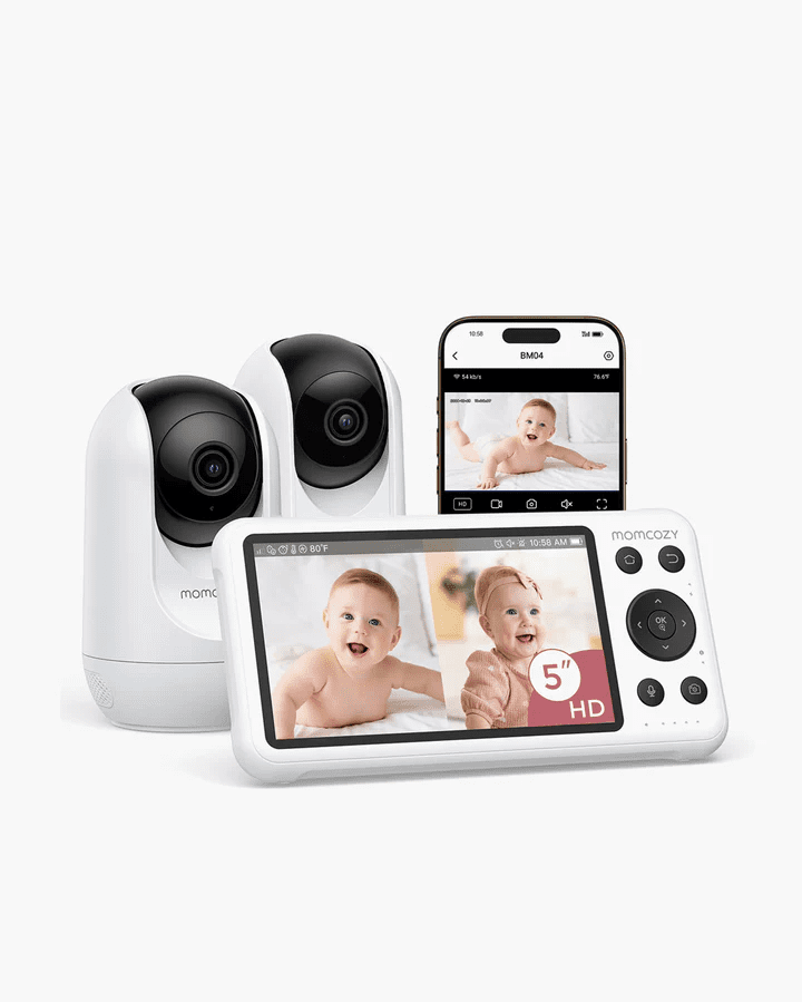 Momcozy Smart WiFi Baby Monitor with 2 Cameras, 5’’ 1080P Split Screen Video Baby Monitor with Camera and Audio, Clear Night Vision, 5000mAh Battery, 2-Way Audio