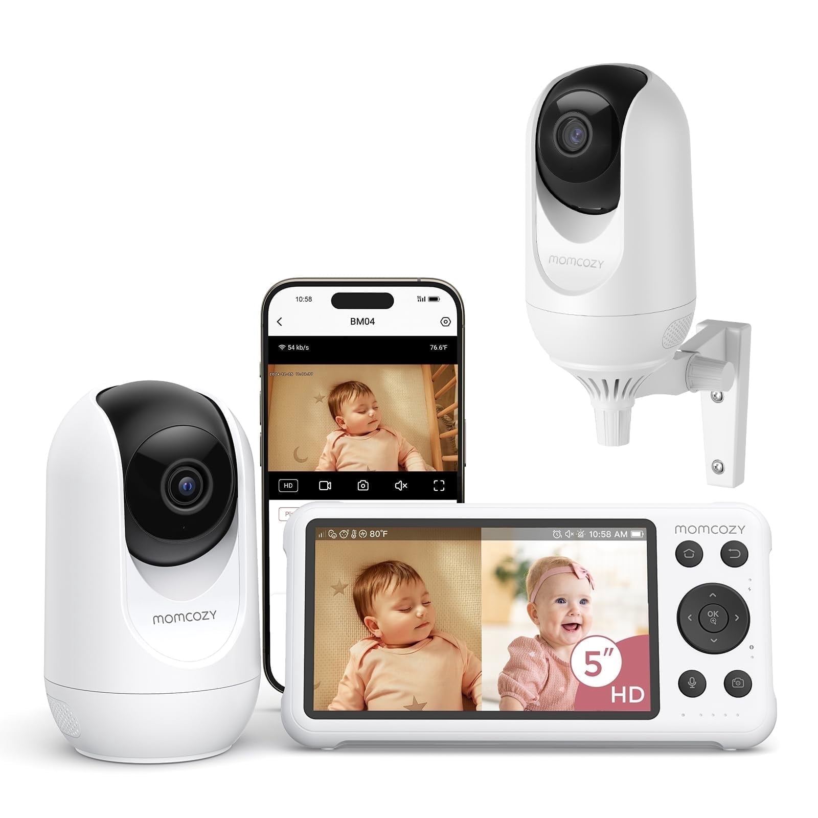Momcozy Smart WiFi Baby Monitor with 2 Cameras, 5’’ 1080P Split Screen ...