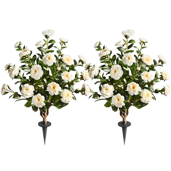 momoplant Artificial Camellia Tree 36 Inch Faux Camellia Plant with Spike for Porch Decoration Indoor Outdoor Office HomeWhite