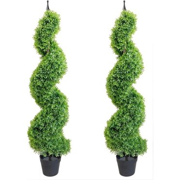Nearly Natural 3ft Artificial Cedar Spiral Topiary Tree – Faux Silk Indoor/Outdoor Home Decor
