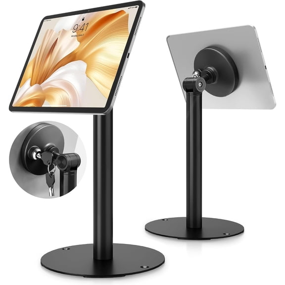 monTEK Anti-Theft Tablet Stand for 715 Inch Tablets, Frameless Kiosk Mount with Security Lock, 360 Rotation, Adjustable Tilt, Secure Adhesive Mount for Countertop, Retail, Hotel, Coffee Bar