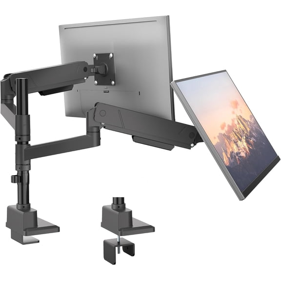 monTEK Dual Monitor Arm for 17-35 Inch Screens, Heavy Duty Adjustable Desk Mount for 2 Monitors up to 35 lbs, Full Motion with Clamp/Grommet Base, VESA 75/100mm