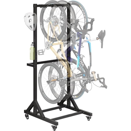 monTEK Freestanding Bike Storage Rack for 3 Bikes, Heavy Duty 210 lbs Vertical Bike Stand with 3 Hooks & 4 Helmet Hooks, Locking Casters Indoor Outdoor Garage Bike Organizer