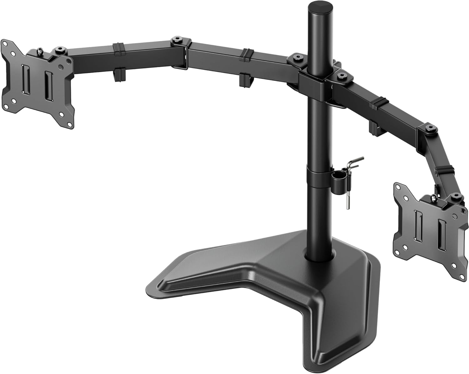 monTEK Freestanding Dual Monitor Stand for 17"–32" Screens, Heavy Duty Monitor Mount with Solid V-Shaped Base, Holds up to 22 lb per Arm, Fully Adjustable VESA 75/100mm Desk Stand, Matte Black